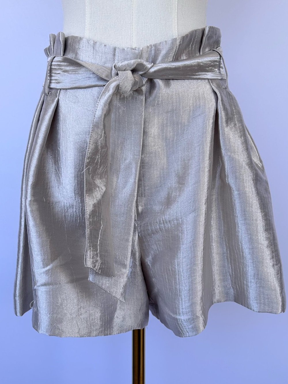 Zara Women’s Metallic Paperbag Wide Leg Shorts PIeated Belted 3.5” Size Small‎